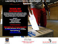 DEADLINE EXTENSION: LLM/MPHIL in Multilevel Government – 2017 Bursaries