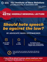 INVITATION: Should hate speech be against the law? A lecture by Adv. Mark Oppenheimer